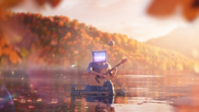 Guitarist, Dreamlike, Nostalgic, Autumn Scenery, Autumn background, Autumn season, Cinematic, Aesthetic, Retro style, Playing guitar