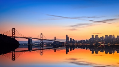 San Francisco-Oakland Bay Bridge, 5K, Sunset, Bay Bridge, Cityscape, Reflections, Golden hour, Urban, Skyline, Metropolis, Urban