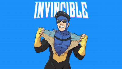 Invincible, Blue background, 5K, Animated series, Cartoon, 5K