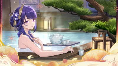 Raiden Shogun, Swimming Pool, Genshin Impact, 5K, Aesthetic anime, Anime girl