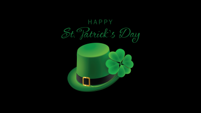 St. Patrick's Day, Green hat, Black background, 5K, Minimalist, Leprechaun cap, Four-leaf clovers, Irish