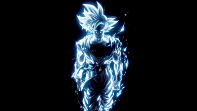 Goku Ultra Instinct, Neon art, AMOLED, Black background, 5K, Neon glow, Super Saiyan Goku