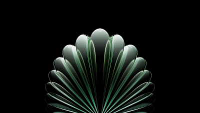 Green abstract, Metallic, Luxury, Geometric, AMOLED, Black background, Oppo Find N5, Stock, Symmetry, 5K