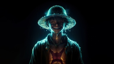 Monkey D. Luffy, Smiling, Dark aesthetic, Dark background, 5K, One Piece
