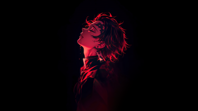 Tanjiro Kamado, Red aesthetic, Dark background, Demon Slayer: Kimetsu no Yaiba, 5K, Dark red