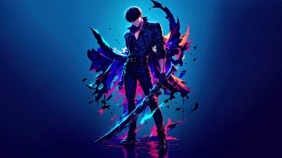 Sung Jinwoo, Anime poster, Blue aesthetic, 5K, Solo Leveling