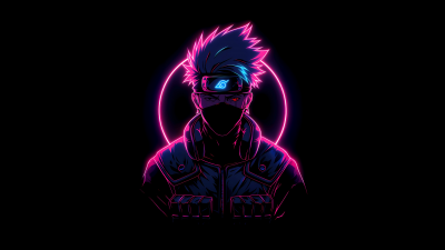Kakashi Hatake, Pink aesthetic, Sharingan, AMOLED, Black background, 5K, Neon glow, Neon pink, Naruto