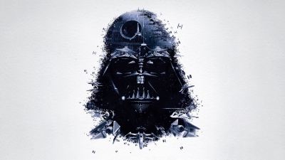 Darth Vader, Death Star, Star Wars, Starship, X-wing Starfighter, Digital Art, White background, 5K