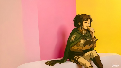 Sasha Braus, 8K, Attack on Titan, Anime girl, Eating, Reading book, Relaxing, Colorful background, 5K