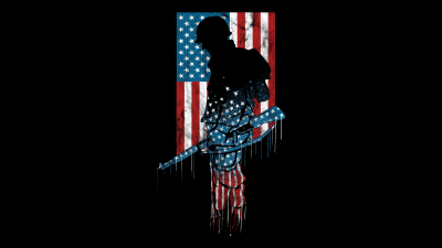 American flag, Soldier, Patriotic, Silhouette, USA Flag, Dark background, Memorial day