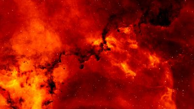 Solar flares, Fire, Outer space, Blazing, Red background, Galaxy, 5K
