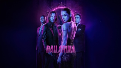 Ballerina, John Wick, Keanu Reeves, Ana de Armas, Movie poster, Action movies, Neon light, Neon purple, Tattoo, 5K, Dark background, Keanu Reeves as John Wick