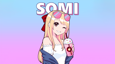 Jeon Somi, Anime girl, Winking, Sunglasses, Cute anime, Gradient background, Kawaii girl, Kawaii boba tea