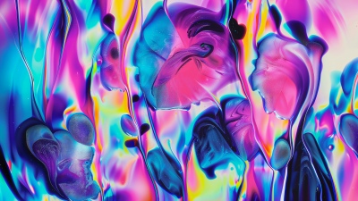 Fluid art, Neon colors, Swirls, Iridescence, 5K, Colorful abstract