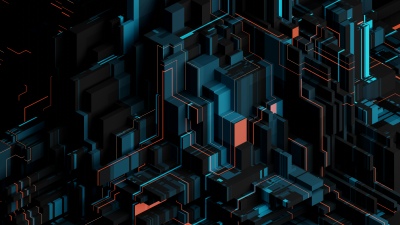 Geometric, Abstract background, Futuristic, Dark theme, Dark blue, Patterns, 3D background, 5K, 8K