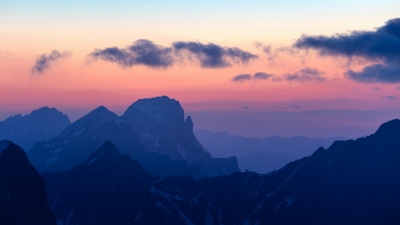 Sunset, Alps mountains, Landscape, Clouds, Purple and blue, Austria, 5K, Scenery, Mountain range