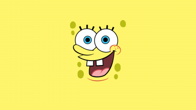 SpongeBob smiley face, Minimalist, Yellow background, Happy, 5K, Cartoon