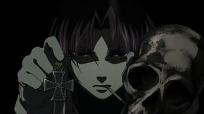 Revy (Black Lagoon), Iron Cross, Dark aesthetic, Black Lagoon, Black background, Skull