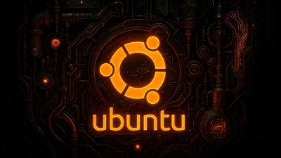 ubuntu, Neon logo, Dark background, Futuristic, 5K
