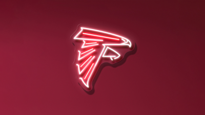 Atlanta Falcons, Neon logo, Red background, NFL team, American football team