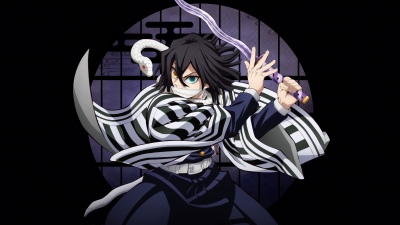Obanai Iguro - Infinity Castle, 5K, Anime movie, Demon Slayer: Kimetsu No Yaiba Infinity Castle, Black background, Obanai Iguro