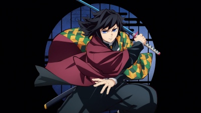 Giyu Tomioka - Infinity Castle, 5K, Anime movie, Demon Slayer: Kimetsu No Yaiba Infinity Castle, Black background, Giyu Tomioka