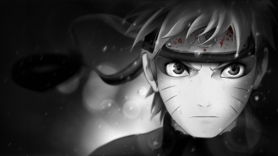 Naruto Uzumaki, Black and White, 5K, Dramatic, Closeup, Monochrome background