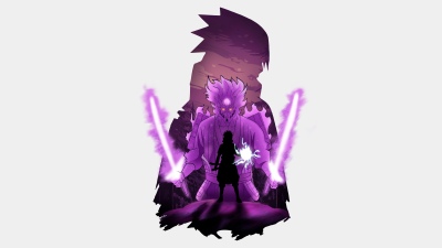 Sasuke Uchiha, 12K, Illustration, Susanoo mode, Purple aesthetic, 5K, 8K, White background, Naruto