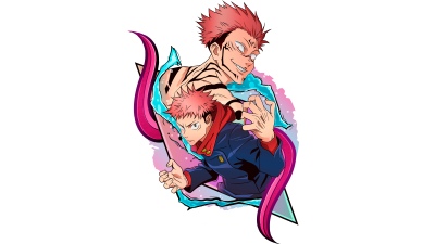 Yuji Itadori, Ryomen Sukuna, 12K, Illustration, Jujutsu Kaisen, 5K, 8K, White background