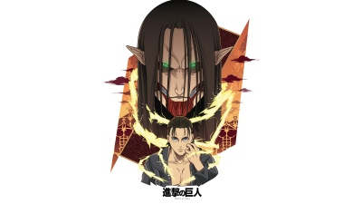 Eren Yeager, Titan, 12K, Illustration, 5K, 8K, White background, Attack on Titan