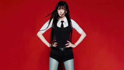 Bang Bang - An Yujin, IVE (K-pop), Red background, 5K, An Yujin, Black dress