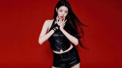 Jang Wonyoung, Red background, IVE (K-pop), 5K, Black dress