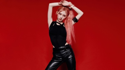 Bang Bang - Gaeul, IVE (K-pop), Red background, 5K, Gaeul, Black dress