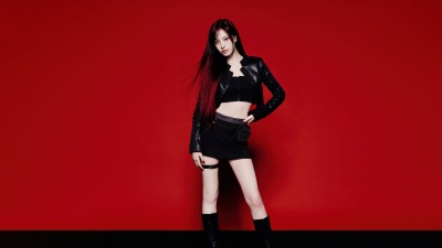 Bang Bang - Liz, IVE (K-pop), Red background, 5K, Liz (IVE), Black dress
