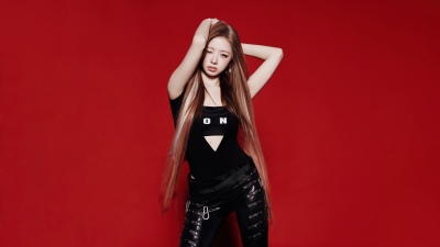 Bang Bang - Rei, IVE (K-pop), Red background, 5K, Rei (IVE), Black dress