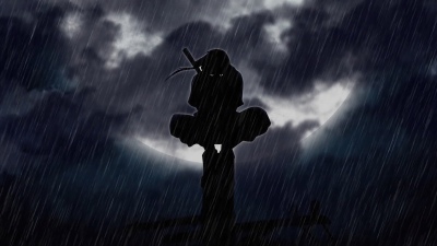Itachi Uchiha, Stormy, Silhouette, 5K, Dark theme, Naruto, Raining
