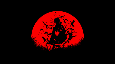 Itachi Uchiha, Red moon, Silhouette, 5K, AMOLED, Black background, Naruto Shippuden