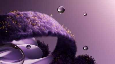 Purple aesthetic, Grass, Dreamlike, Water droplets, Surrealism, Botanical, Floating