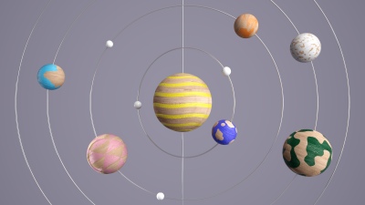 Wooden, Planets, Solar system, Orbital ring, Pastel colors, 3D Render, Multicolor