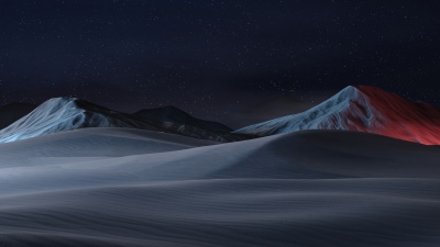 Snow mountains, Starry sky, Sand Dunes, Red glow, Dramatic, Nightscape, Dark aesthetic, Microsoft Design