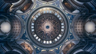 St Paul's Cathedral, United Kingdom, London, Church, Dome, Ceiling, Look up, Symmetrical, Geometric, Pattern, Interior, 5K, 8K