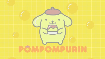 Pompompurin, Bubbles, Yellow background, Cute cartoon, 5K, Sanrio, Kawaii cartoon