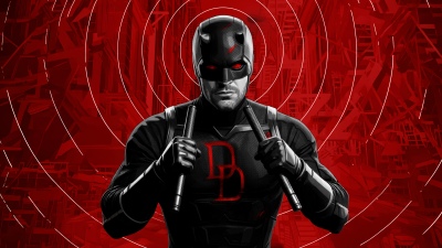 Daredevil: Born Again, Black suit, Artwork, Red background, 5K, 