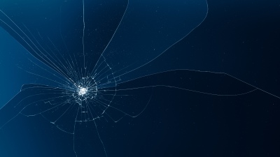 Shattered glass, Blue background, Broken screen, 5K