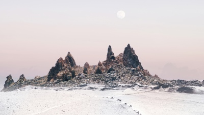 Volcanic chimneys, Landscape, Limestone, Geothermal field, Xiaomi HyperOS 3.1, Stock, Full moon