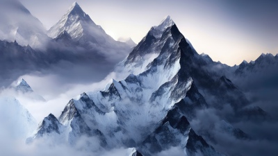 Snowy Mountains, Clouds, Winter, Landscape, Honor MagicBook Pro, Stock, 5K