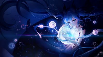 Hatsune Miku, 5K, Anime girl, Dream, Cosmos, Universe, Magic