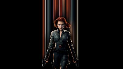 Scarlett Johansson, Black Widow, Black background, 2020 Movies, 5K