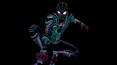 Spider-Man, Neon art, Black background, Marvel Superheroes, 5K, Spiderman