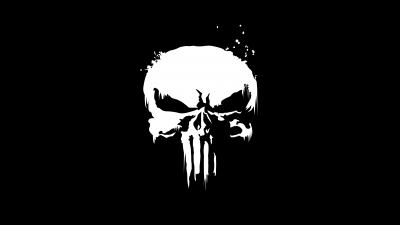 The Punisher, Marvel Comics, Skull, Black background, Monochrome, Black and White, Simple